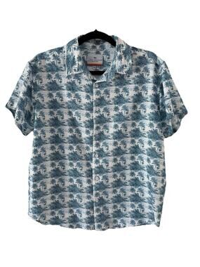 Simply Southern Mens M Tropical Palm Tree Print Short Sleeve Button Up Shirt